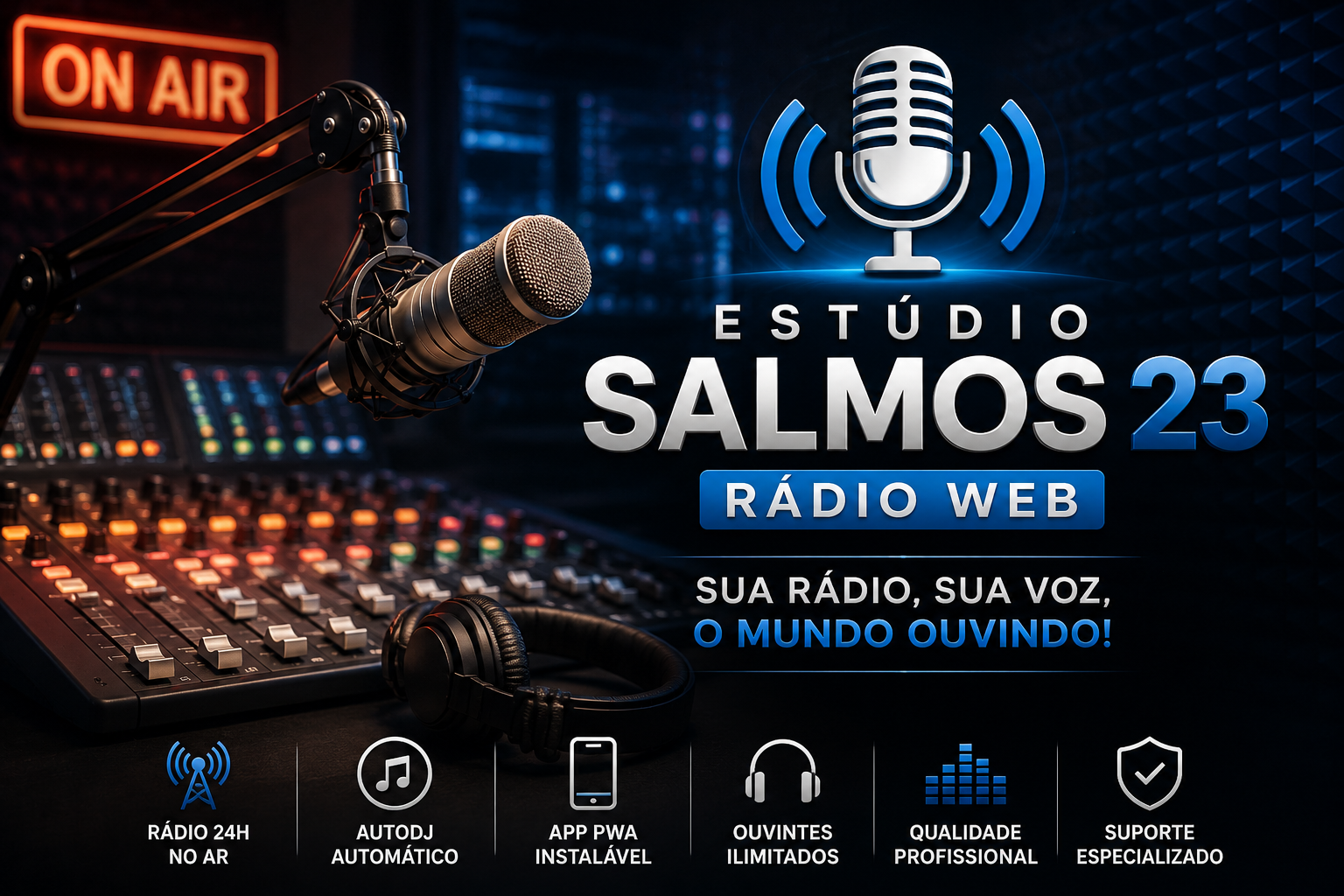 Estúdio Salmos 23 - Rádio Web com AutoDJ, App PWA e suporte